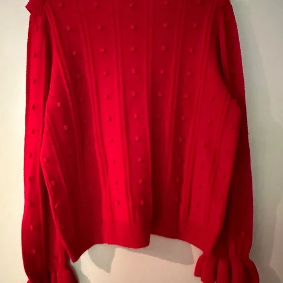 Kate Spade Ruffle-yoke Textured Wool-blend Sweater In Charm Red - Picture 5 of 5